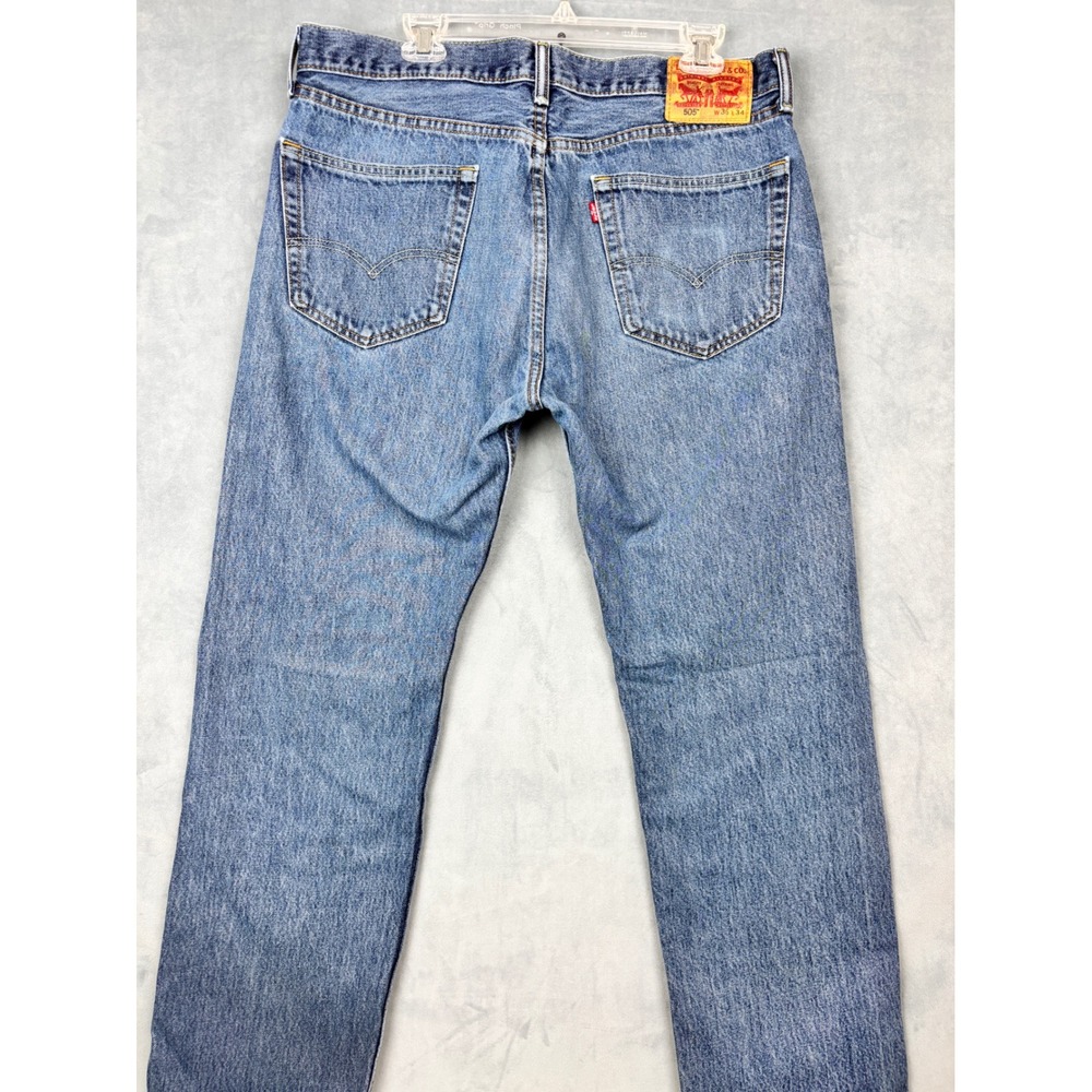 Levis 505 Regular Fit Straight Leg Jeans Mens 36x34 Medium Wash Blue Denim